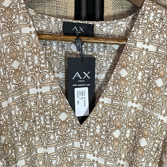 NWT! AX Paris mini smock dress plunge front camel chain print 12 dance party - Picture 6 of 9